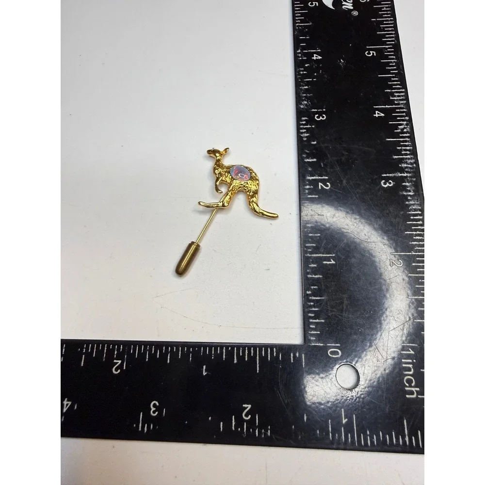 Gold Tone Kangaroo Stick Pin with Opal Cabochon Animal Lapel Pin Accessory